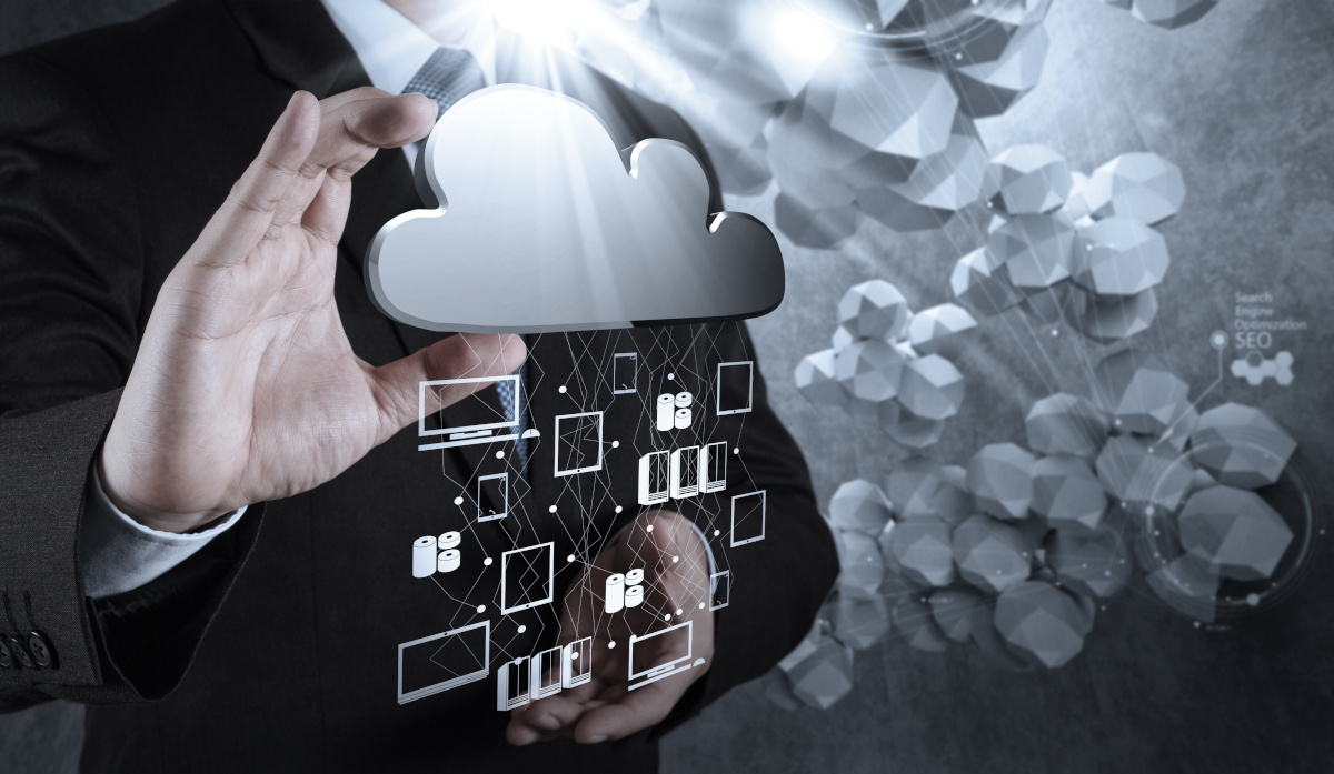 Man holding a digital cloud